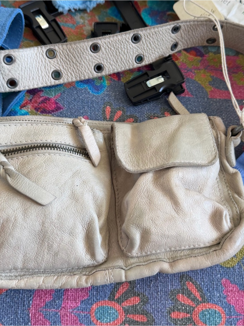 Free People Light Beige Leather Crossbody Belt Bag